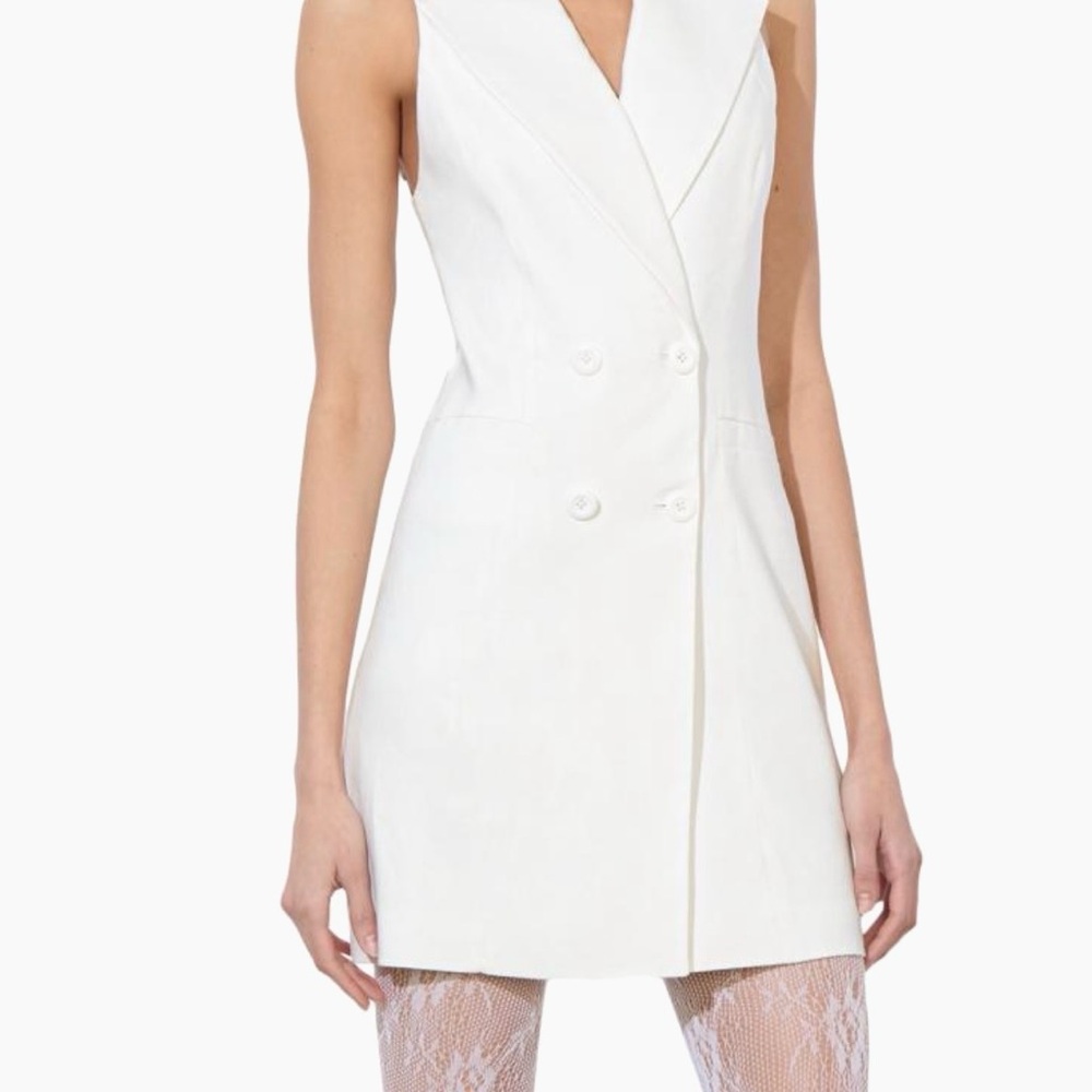 Alice and Olivia Meritt Sleeveless Double Breasted Linen Blend Blazer Minidress